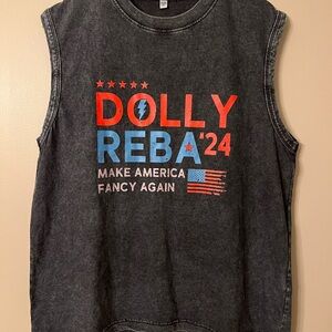 Reba & Dolly Graphic Sleeveless Denim Shirt